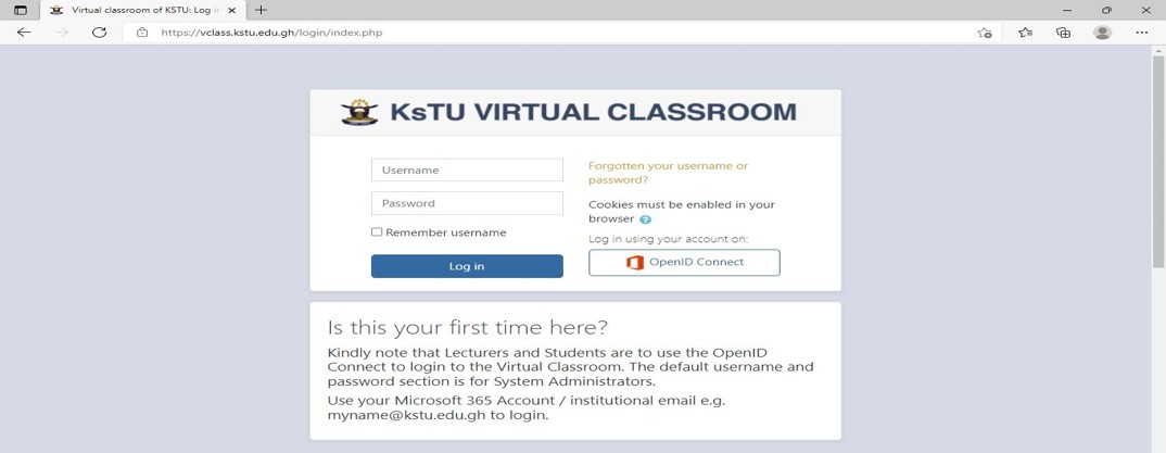 Open any web browser (e.g. firefox, chrome, etc) and type in the search bar vclass.kstu.edu.gh and press enter